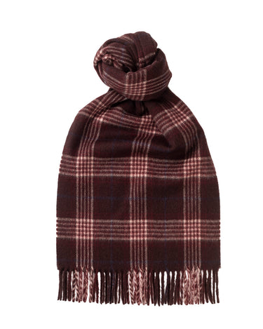 Joshua Ellis - Traditional Check Cashmere Scarf Bourgogne
